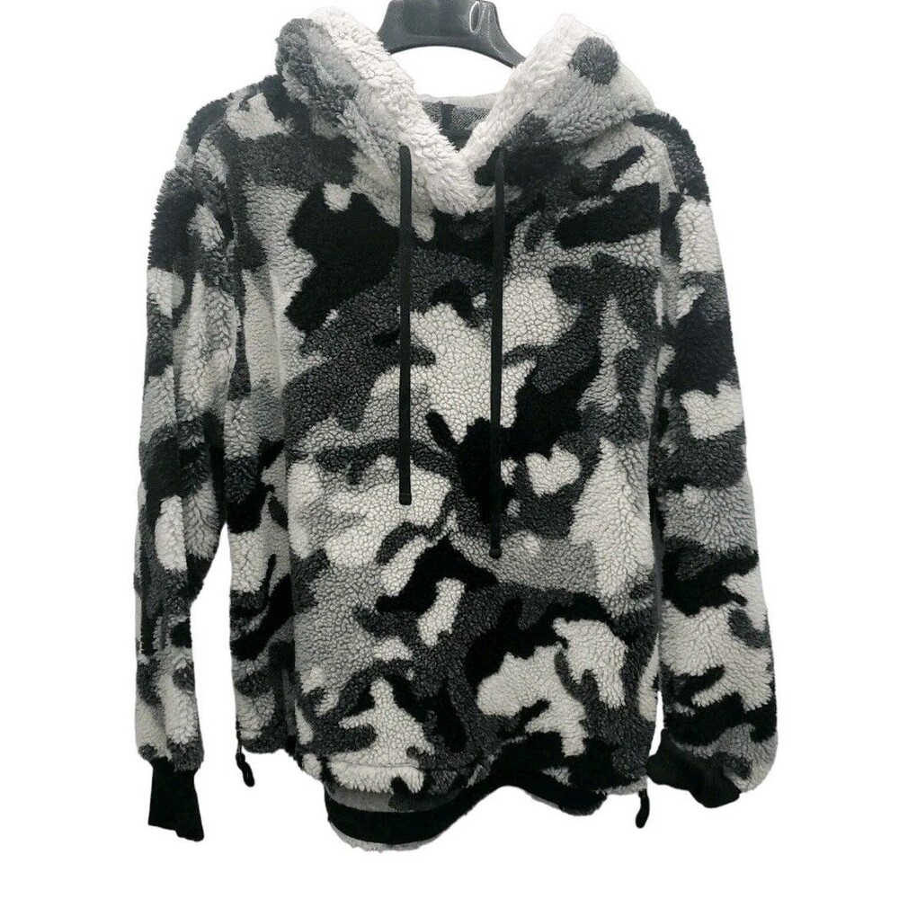 Dylan Fleece Jacket Hooded Mens XL Black Gray Camouflage Pullover Side Zip